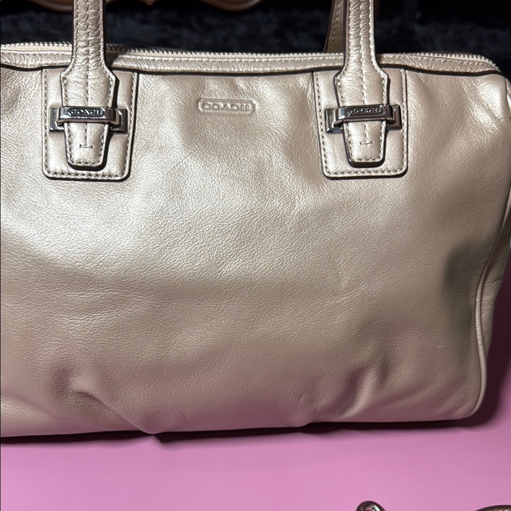EOC Coach Metallic Beige Leather Satchel - Picture 12 of 13